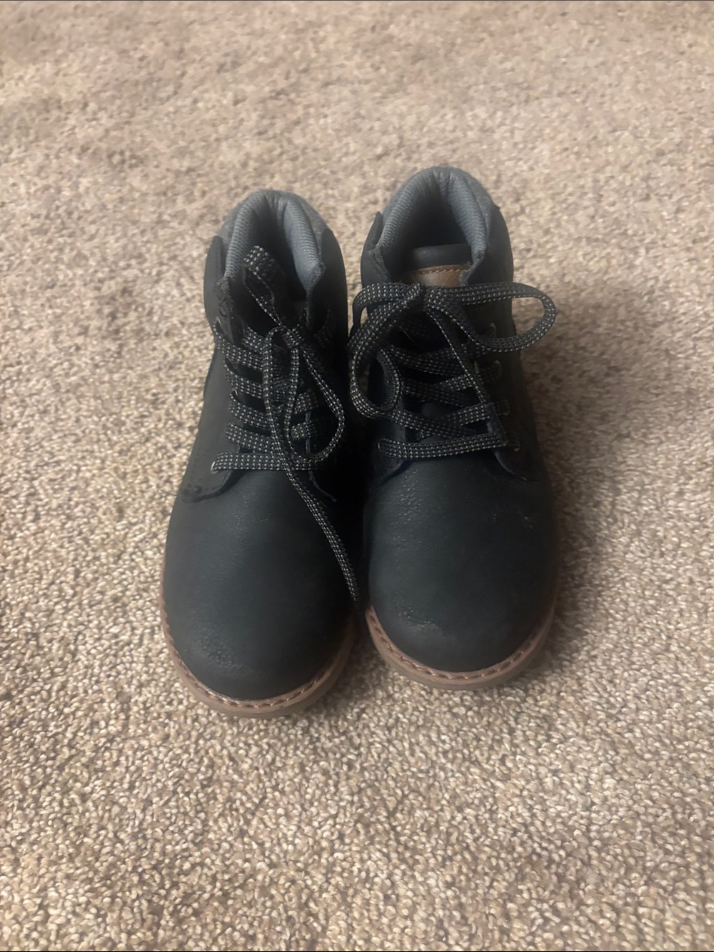 Sonoma Kids Black Lace-Up Ankle Boots with Brown Trim size 13